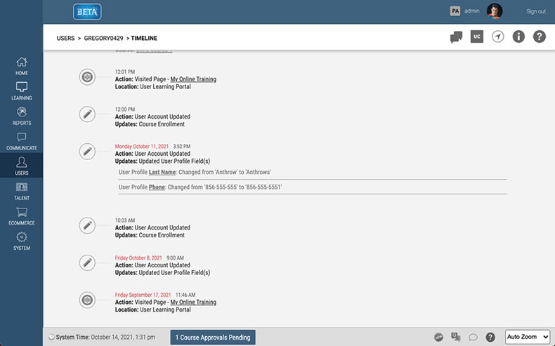 FDA 21 CFR Part 11 Compliant LMS User Audit Log