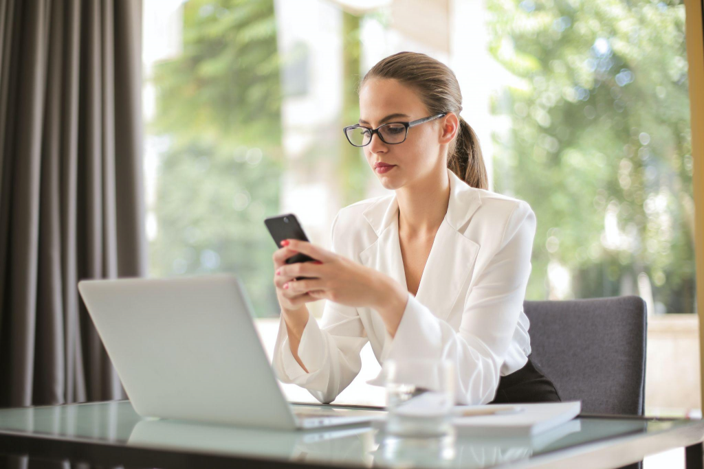 A woman working from home