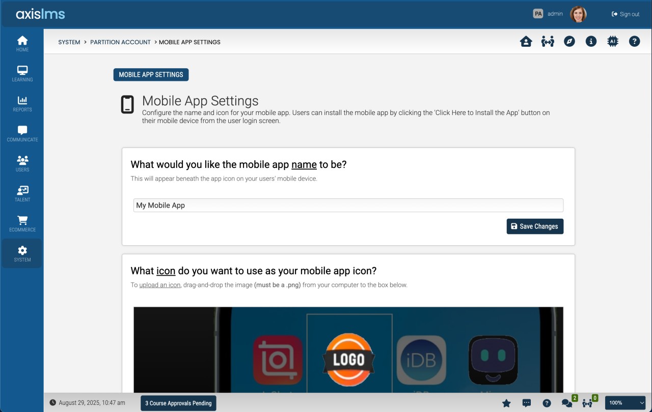 Axis LMS Screen Shot