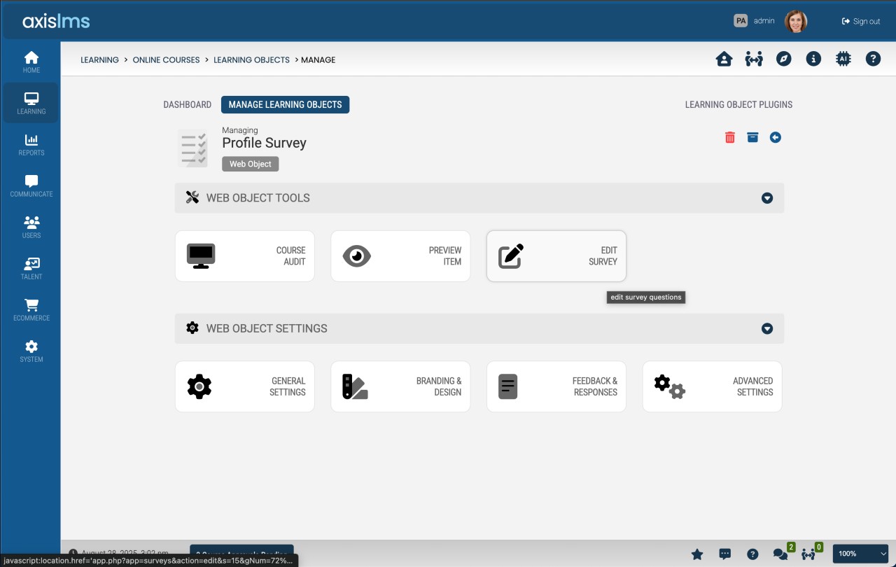 Axis LMS Screen Shot