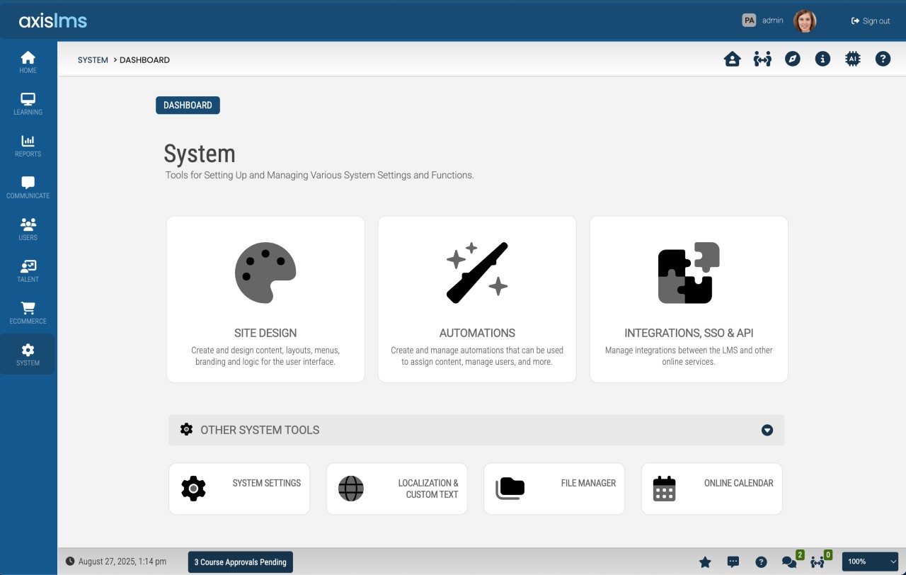 Axis LMS Screen Shot