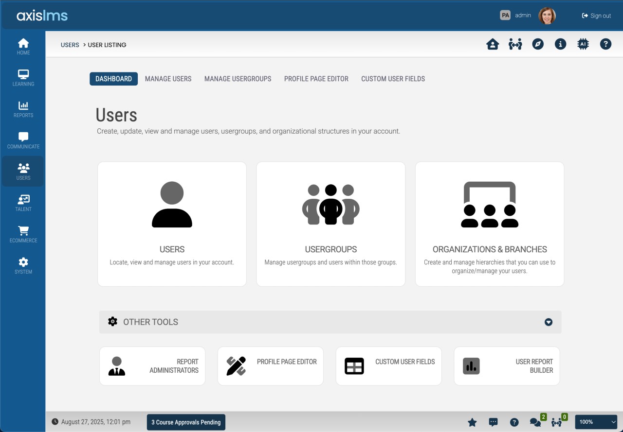 Axis LMS Screen Shot